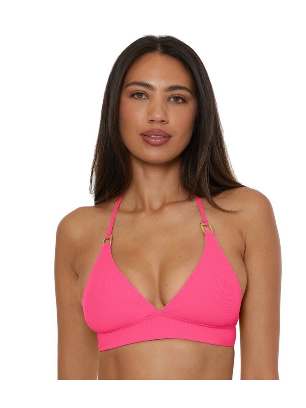 BECCA Ribbed Triangle Bralette — Neon Pink with Gold Hardware